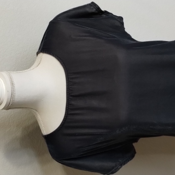 Anthropologie Dolan Dark Gray Blouse Mix Material Size Small Short Sleeve - Picture 2 of 9